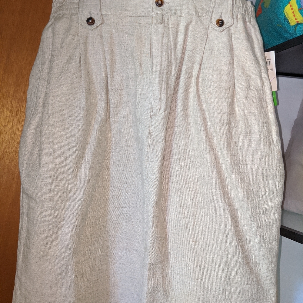 Linen/cotton jean front casual skirt with pockets